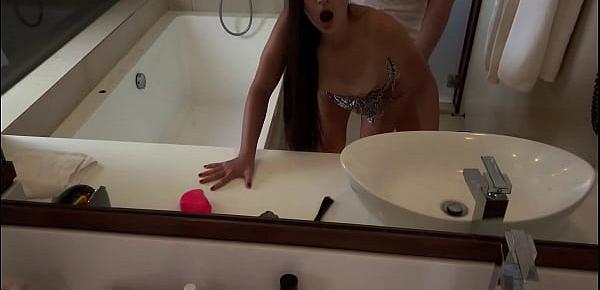  Hotwife fucked hard near mirror in bath when we prepared to night party - PassionBunny